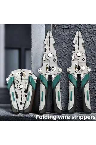 Fastbuy Green Tel Düzenleyici Pense - Katlanır Elektrikçi Aleti, Sıkma Kesme, Cıvata Anahtarı