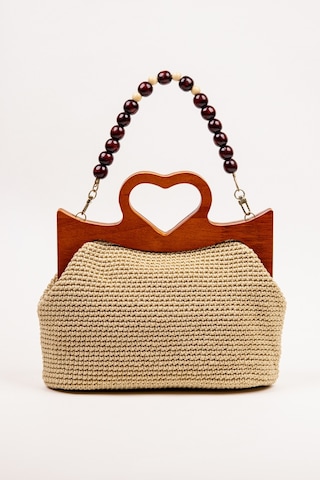 Fabric Craft Bag El Çantası Örgü Floş İplik Ahşap Saplı Açık Bej