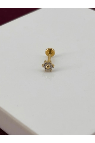Minimal Güneş Şekilli Ve Taşlı Gold Piercing Gold
