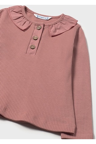 Mayoral Pembe Fırfırlı Yaka Nervürlü Polo Tişört 2112 Pembe