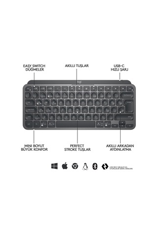 Mını Mınımalıst Kablosuz Bluetooth Aydınlatmalı Q Tr Klavye Siyah 920-010504