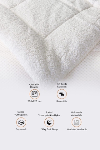 Ultra Yumuşak Çift Taraflı Wellsoft Peluş Yorgan Çift Kişilik Yıkanabilir 200x220 Cm Krem Krem