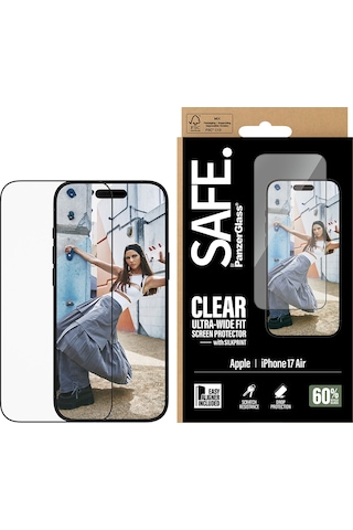Safe. By Panzerglass Apple Uyumlu iPhone Air Ultra-wide Fit Çerçeve Aparatlı Siyah Çerçeveli Ekran Koruyucu