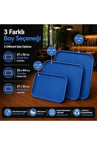 Abs Servis Tepsisi Kaymaz Yüzeyli 27x36 Cm Mavi Renk Endüstriyel Kullanıma Uygun, Kırılmaz, Bpa Free 7 Renk Seçenekli