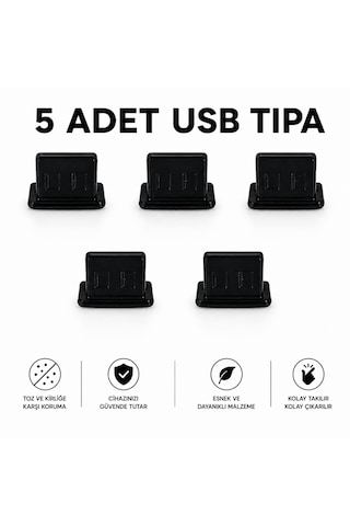 5 Adet Tüm Usb Portlara Uyumlu Toz Ve Kir Önleyici Usb Soket Koruyucu Tıpa