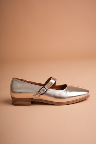 Analin Shoes Kadın Hakiki Deri Toka Detaylı Babet Altın