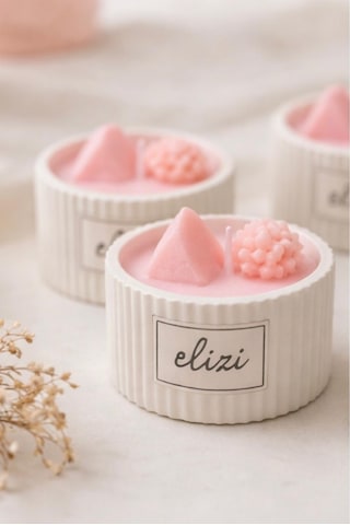 El Yapımı Dekoratif Soya Mum- Seramik Kapta Japon Kiraz Çiçeği Kokulu Mum Açık Pembe