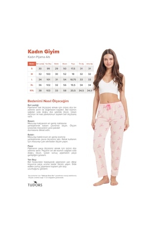 Tudors Kadın Regular Fit Klasik Kesim Viskon Beli Lastikli Fiyonk Detaylı Baskılı Turuncu Pijama Altı-51009