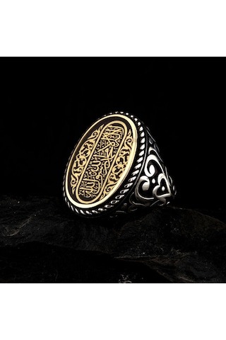 925 Ayar Gümüş Kelime-i Tevhid Yazılı Erkek Yüzük Çok Renkli