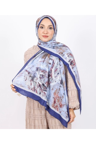 Luissa Bambu Kraş Şal Pastel Desen Lacivert