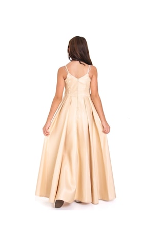 Askılı Saten Genç Kız Abiye Elbise Krem