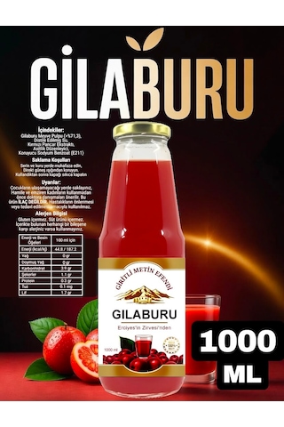Gilaburu Meyve Pulplu İçecek 1000 Ml Özel Cam Şişe Katkısız Giritli Metin Efendi