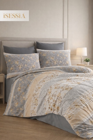 Mira Çift Kişilik Lastikli Çarşaflı Nevresim Takımı Gri - Motif