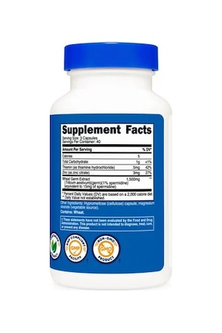 Spermidine Wheat Germ 1,500 Mg 120 Capsules - Non Gmo - Usa Menşei