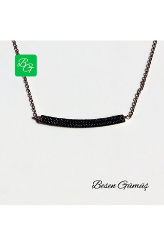 Oniks Taşlı Yay Kolye Rose - Gold -  Gümüş
