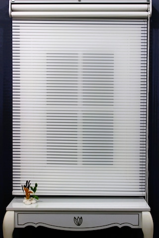 Çift Mekanizmalı Kalın Çizği Tül & Mat Beyaz Stor %80 Işıgı Keser