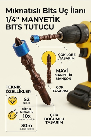 Ph2 X 65 Mm Çift Yönlü Manyetik Yıldız Bits Uç Vidalama Ucu