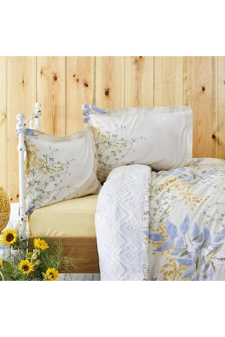 Karaca Home Clarinda Hardal %100 Pamuk Çift Kişilik Lastik Çarşaflı Nevresim Takımı Hardal