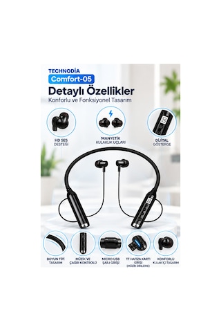 Technodia Comfort-05 Bluetooth 5.4 Boyun Tipi Kulak İçi Kulaklık