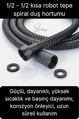80 Cm Siyah Kısa Tepe Ara Duş Hortumu Spiral Robot Bağlantı Örgü Dayanıklı Kopmaz Patlamaz Sızdırmaz Standart Diğer