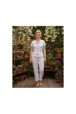Siyah İnci Beden Fitilli Kaşkorse Örme Pijama Takım26120851 Beyaz Kiraz
