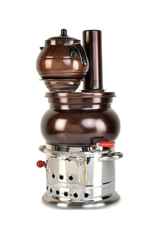 Bakır Görünümlü Aliminyum Odunlu Semaver +  Demlik