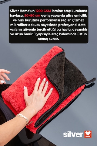 Mikrofiber Süper Emici Ekstra Kalın Ekstra Büyük Boy Kırmızı-siyah Lamine Araç Kurulama Havlusu