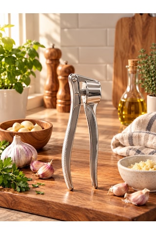 Lüks Paslanmaz Çelik Sarımsak Ezici Metal Dayanıklı Sarımsak Sıkıcı Pres 15 Cm-5 Cm Gümüş Gri