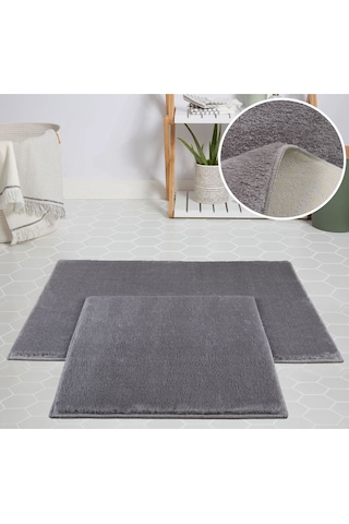 My Evilla Modern Dekoratif Halı Jel Kaymaz Taban Peluş Açık Gri Antrasit