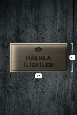 Halkla İlışkıler Yazılı - Metal - Gold Renk - Kapı İsimliği - 20x10 Cm