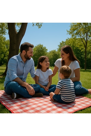 Pinterest Piknik Örtüsü 200x150 Cm Su Geçirmez Çift Katlı Kamp Ve Plaj Örtüsü Kırmızı