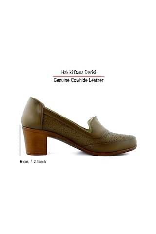 Erkan Saçmacı Madre Kahverengi Hakiki Dana Derisi Vintage Desenli Kalın Topuklu Günlük Klasik Ayakkabı Kahverengi