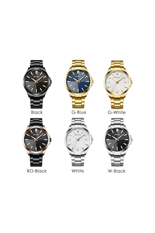 Leezsing Curren Erkek Kol Saati 3atm Su Geçirmez Kuvars Hareketli Çelik Kayışlı Beyaz Kasa Siyah Kadran Çok Renkli