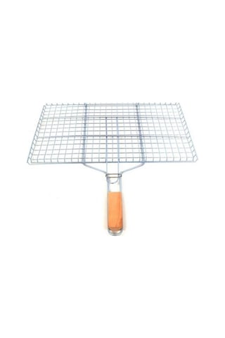 Jenerik Ahşap Saplı Mangal Izgarası Galvanizli Paslanmaz Kafes Demir 25 X 40 Cm