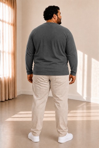 Sngl Tekstil Erkek Büyük Beden Oversize Uzun Kollu V Yaka T-shirt 3xl 4xl 5xl 6xl 7xl 8xl 9xl Gri Antrasit