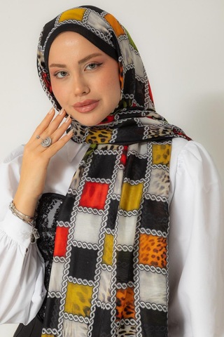 Mimiyum Soft Şal Zincir Leopar Haki Siyah Çok Renkli