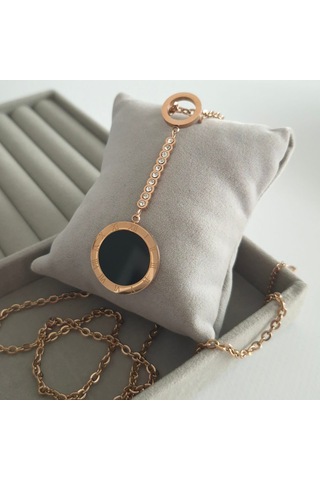 Çelik Rose Renk Roma Rakamlı Uzun Kadın Kolye