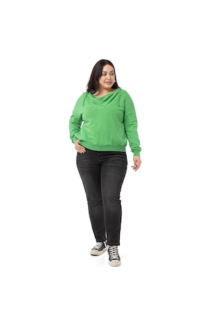 Büyük Beden Degaje Kapüşonlu Yaka Cepli Parça Boyalı Üç İplik Yeşil Sweatshirt-yeşil Yeşil