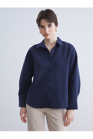Lcw Vision Lacivert Çizgili Oversize Modal Karışımlı Kadın Gömlek