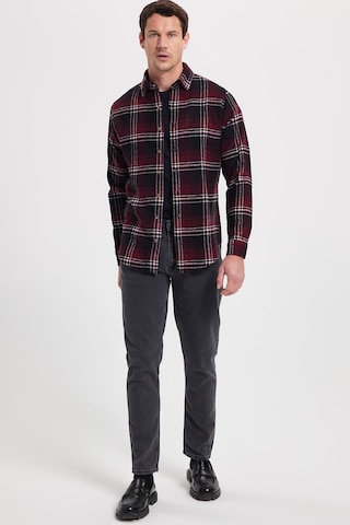 Tudors Erkek Slim Fit Dar Kesim Kareli Kışlık Oduncu Gömlek-42371 Bordo