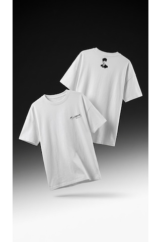 Hoxie Unisex Önü İmzalı Ve Arkası Kalpaklı Atatürk Portreli Özel Tasarım Oversize Beyaz T-shirt