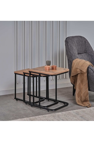 Sehpol Vera Demonte Zigon Sehpa Tekerlekli 3 Lü Siyah Atlantik Çam