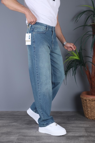 Felvıno Erkek Yıkamalı Baggy Bol Kesim Kot Pantolon Orta Mavi