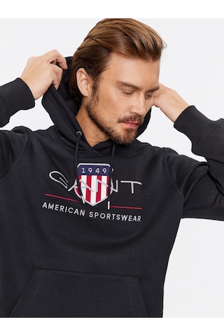 Gant Erkek Kapşonlu Sweatshirt Yandan Cepli Siyah