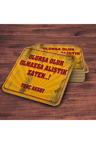 Kişiye Özel Retro Sokak Tabelası Tasarımlı Ahşap Bardak Altlığı Duvar Yazılı 3 4 Adet Çok Renkli