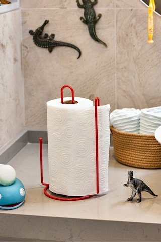 4'lü Kırmızı Servis Sunum Seti, Peçetelik, Kağıt Havluluk, Kare Ekmeklik, Nihale - Metal