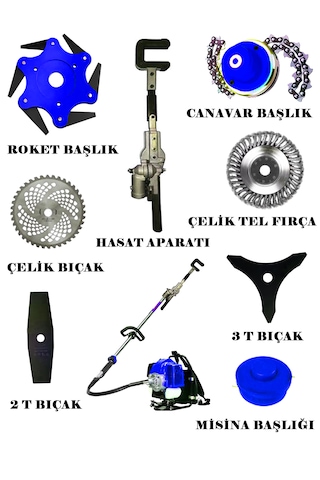 Eisenn Ergo9000 Sırt Tip Benzinli Motorlu Tırpan + Zeytin Badem Hasat Makinesi 9 Parça Özel Set