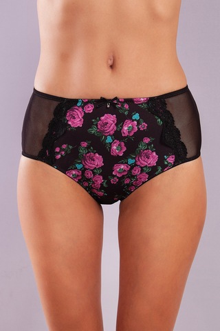 Golshan Gardenia Control Slip, Kadın Dantelli Çiçek Baskılı Siyah Yüksek Bel Külot Çok Renkli