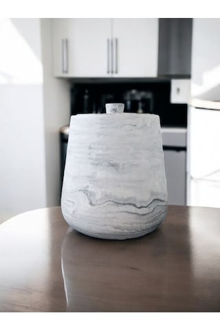 2 Parça Beton Çöp Kovası Banyo Mutfak Tuvalet Wc 18 Cm 4 Litre Kapaklı Kutu Gri