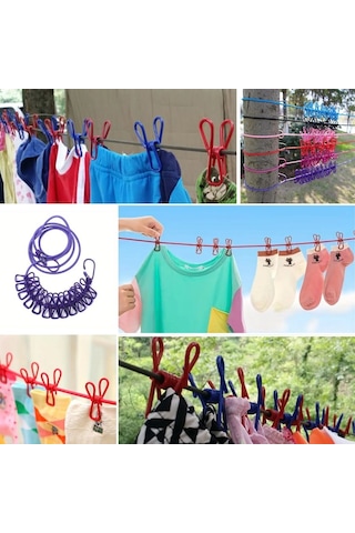 Buffer Çamaşır İpi 12 Mandallı Klipsli Lastikli Çamaşır Mandallar